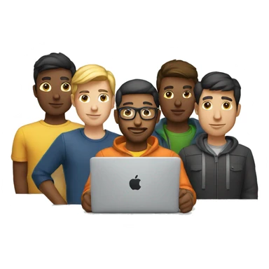 group of developers with a macbook and focus sticker