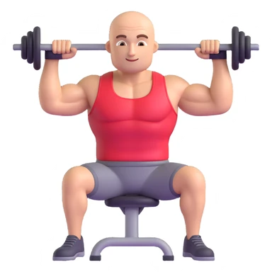 bald man flexing muscles with gym equipment, 3D emoji style sticker