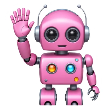 pink cute robot, waving hand, big eyes sticker