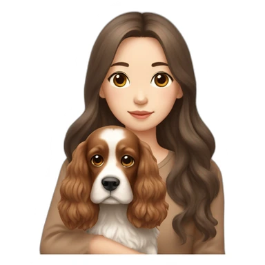 korean girl in long brown hair sits with tan cocker spaniel sticker