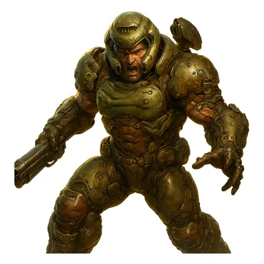 doom slayer, detailed armor, intense expression, action pose, highly detailed, dynamic lighting sticker