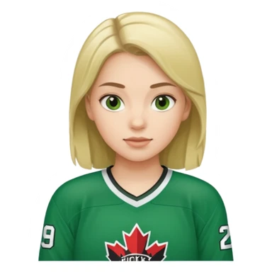 Girl hockey player with green jersey sticker