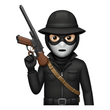 A black male in a robber mask with a gun sticker