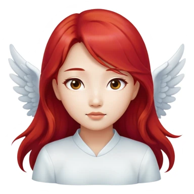 Asian angel girl with long red hair and oval face sticker