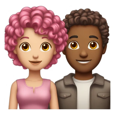 pink hair girl in love with a man with brown curly hair sticker