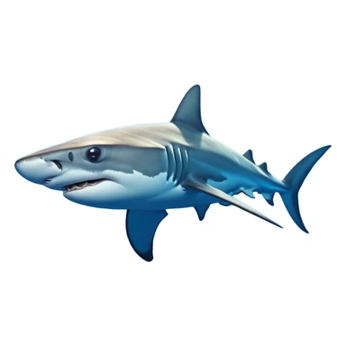 Cinematic Noble Hammerhead Shark Portrait Emoji, Poised and regal, with a broad, flattened hammer-shaped head, wide-set eyes, and a streamlined, powerful body gliding through deep blue waters, Simplified yet sharp and sophisticated features, highly detailed, glowing with a cool, oceanic luminescence, high shine, intelligent and commanding, stylized with an air of marine authority, focused and vigilant, soft glowing outline, capturing the essence of a watchful and confident predator that appears ready to glide out of the screen with effortless power! sticker