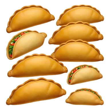 Empanadas Cinematic Realistic Empanadas Dish Emoji, depicted as crispy, golden empanadas made with cornmeal and filled with savory ingredients, rendered with rich textures and vibrant, appetizing lighting. sticker