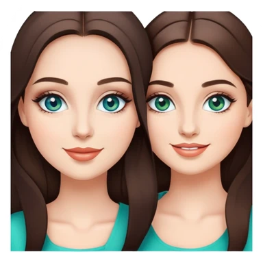 Happy sisters, brunettes, bluegreen eyes, makeup, stylish sticker