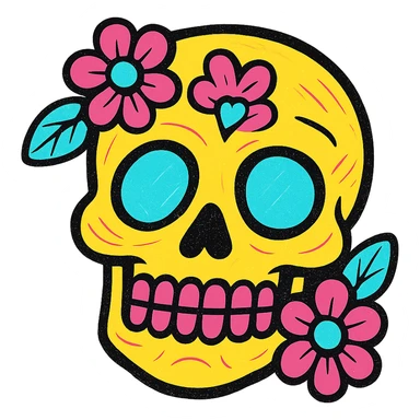 colorful sugar skull with floral decorations, Mexican Day of the Dead, vibrant and festive sticker