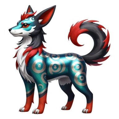 Shiny Silvery Colorful Iridescent Oriental painted marked patterned Asian beautiful elegant extravagant extraordinary Litten-Houndoom-Zangoose-fusion sticker