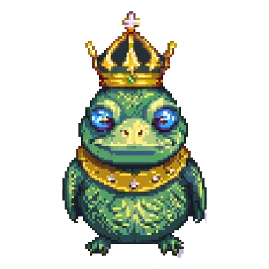 Rare Pepe meme pixel art with golden crown sticker