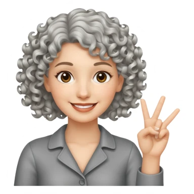 silver, short, wavy-haired with curls, smiling pretty lady, hopeful,  2 fingers up


 sticker