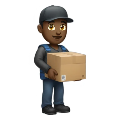 Black delivery man carrying boxes outside van sticker