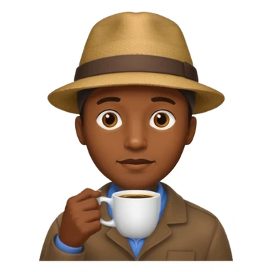 black man drinking coffee with hat sticker