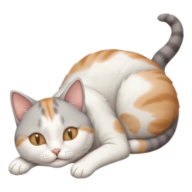 grey and white small cat with eyes closed lying down upside down with paws stretched out straight vertically  sticker