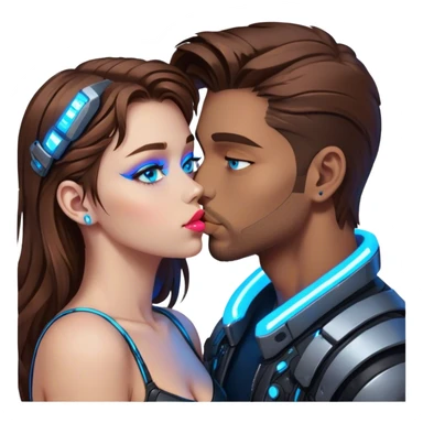 Neon cyberpunk style 
girl with brown hair and blue eyes kiss man sticker