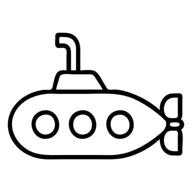 Submarine underwater vessel with periscope and portholes, outline style sticker