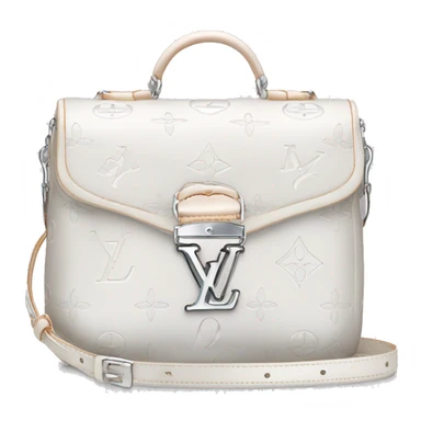 White Designer Louis Vuitton bag with silver monogram and silver trim sticker