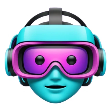 Futuristic glowing VR headset, full visor, immersive design, purple and cyan neon glow, dark background, digital tech style, no face. sticker