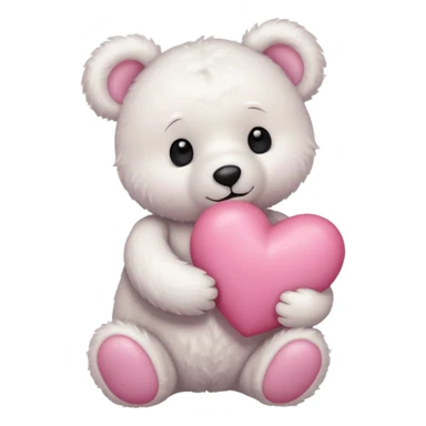 white teddy bear with pink bow hugging pink heart sticker