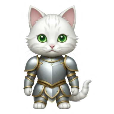 baby white cat in armor, full body sticker