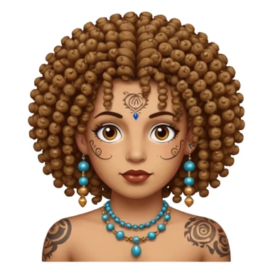 curly haired and heavy face tattoed person with a unique face and style, beads in hair sticker