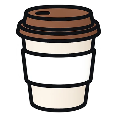 Make a closed coffee to-go cup like the reference, but a little smaller and with no emoji or logo in the middle. Use a white sleeve. Keep the same style and colors as the reference. sticker