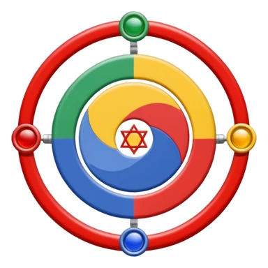 Drapeau avec deux parties coupés à l'horizontale partie du bas verte et celle du haut bleu, une roue des 16 chakra rouge est en plein centre c'est le drapeau de roms sticker