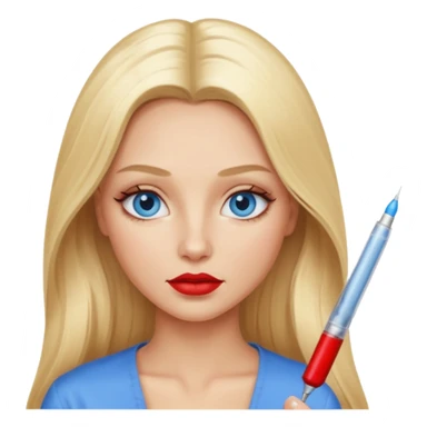 Realistic blonde girl, long full hair, blue eyes, red lips, getting Botox, very relaxed   sticker