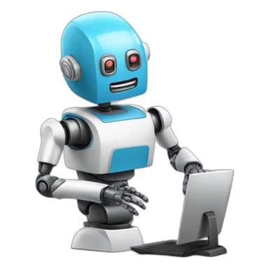 un robot vendiendo por una computadora sticker