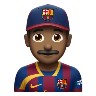 Brown boy with a moustache and a fc Barcelona cap sticker