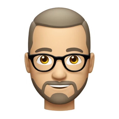 white skin male with a dark buzzcut and short beard, round glasses sticker