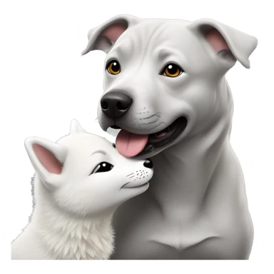Grey Staffy dog kissing an arctic fox sticker