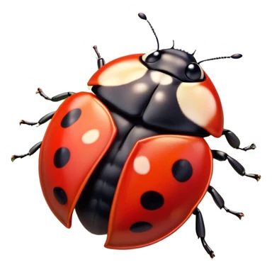 Beautiful and Majestic Ladybug Portrait Emoji, Head and body rendered in serene repose with a gentle, content smile, showcasing a tiny, perfectly rounded red shell with softly defined black spots and eyes gently closed in tranquil repose, Simplified yet exquisitely endearing features, highly detailed, glowing with a soft, drowsy red light, high shine, relaxed and utterly noble, stylized with an air of timeless garden beauty, soft glowing outline, capturing the essence of a beautiful and majestic ladybug that embodies the delicate charm of nature! sticker