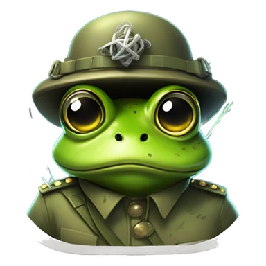 A radioactive humanoid frog in a military uniform with a petrified look on his face holding a large wire shooting sparks sticker