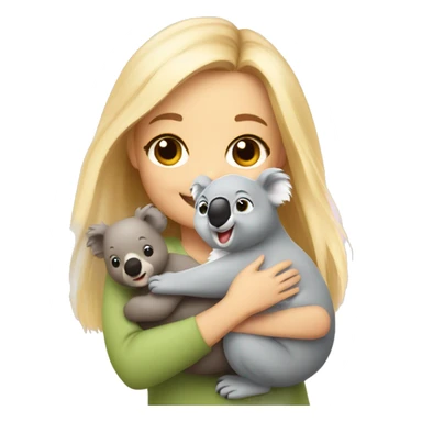 Cute happy smiling blonde girl warm holding cute koala sticker