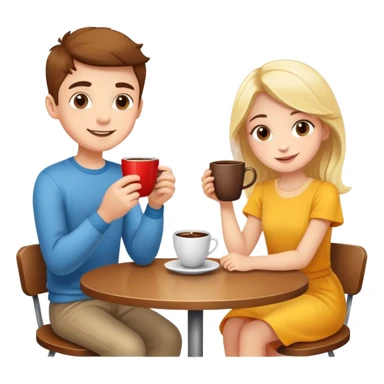 bright and cheerful boy and girl sitting at a table sipping coffee sticker