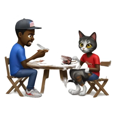 haitian migrant has bbq with befiended cat while maga supporter watches sticker