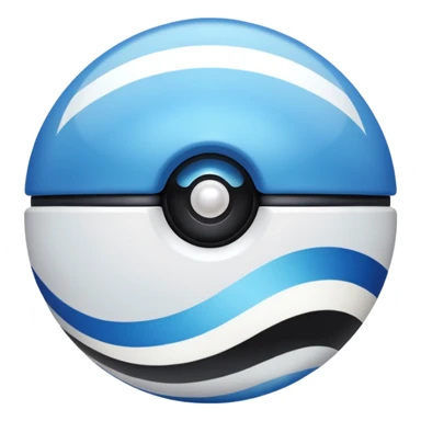 blue pokeball emoji, top half is a more saturated blue, bottom half is white, black stripe, with a white sheen, with a pearlescent finish, with a wave effect sticker