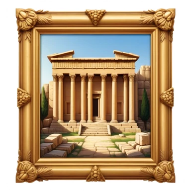 Baalbek temple – Cinematic Realistic Baalbek Temple, depicted as an ancient Roman temple complex with towering columns and intricately carved stone details, bathed in golden sunlight and dramatic shadows that evoke timeless historical grandeur. sticker