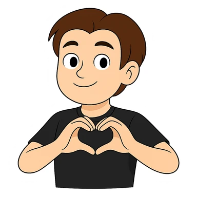 Change the hair color to a brown shade matching the 4th reference image and change the shirt color to black matching the 5th reference image. Keep the background transparent. sticker