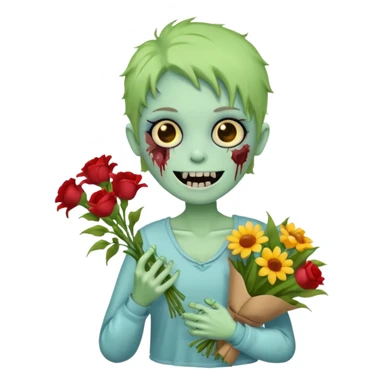 Cute funny zombie gives flowers sticker