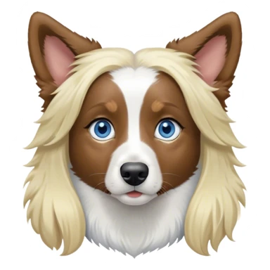 pale girl with blue eyes and long blonde hair and black white Australian shepherd with perked up ears sticker