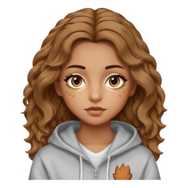 girl with wavy hair, almond shaped eyes, birthmark near her eye, tan, with swag sticker
