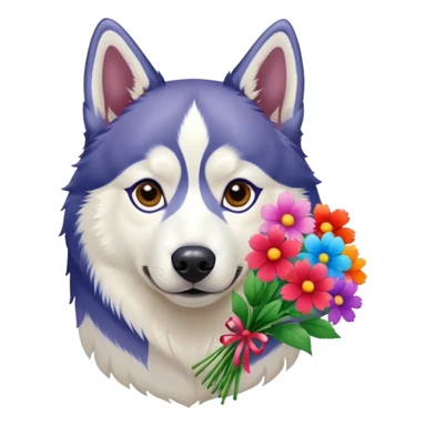 siberian husky dog holding flowers sticker