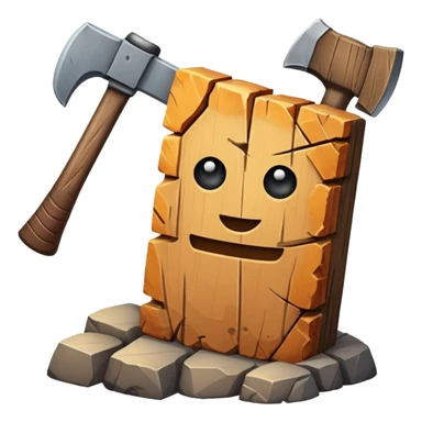 Deux éléments qui fusionnent : deux icônes (ex. bois + pierre) avec une flèche ou un “+” vers un 3ᵉ élément (ex. hache) → l’idée de merge sans limite. sticker