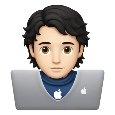 guy with wavy black hair and skin tone a little bit white, with a macbook sticker