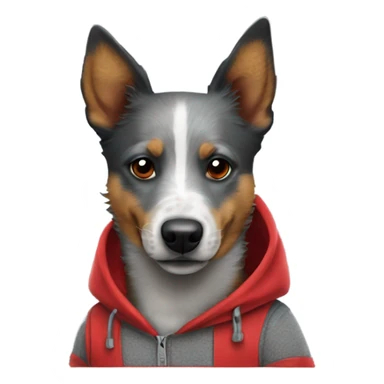 Blue heeler wearing a red hoodie sticker