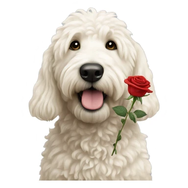 A white golden doodle holding a rose  sticker