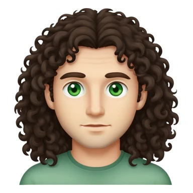 man with long dark brown curly hair and light green eyes sticker